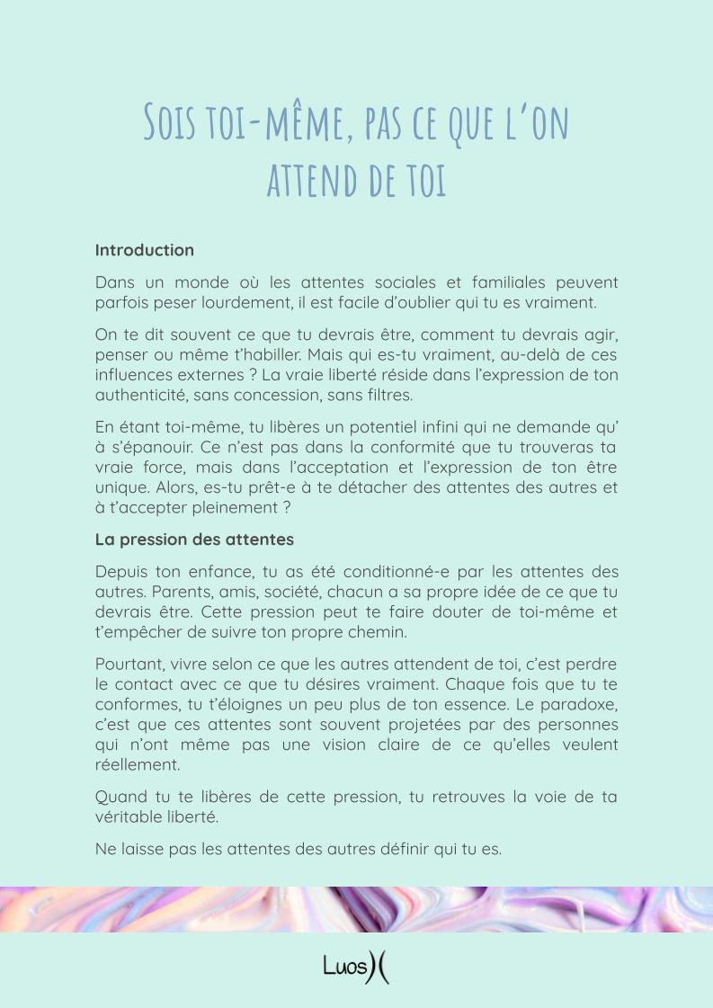 Sois toi-même, pas ce que l’on attend de toi
