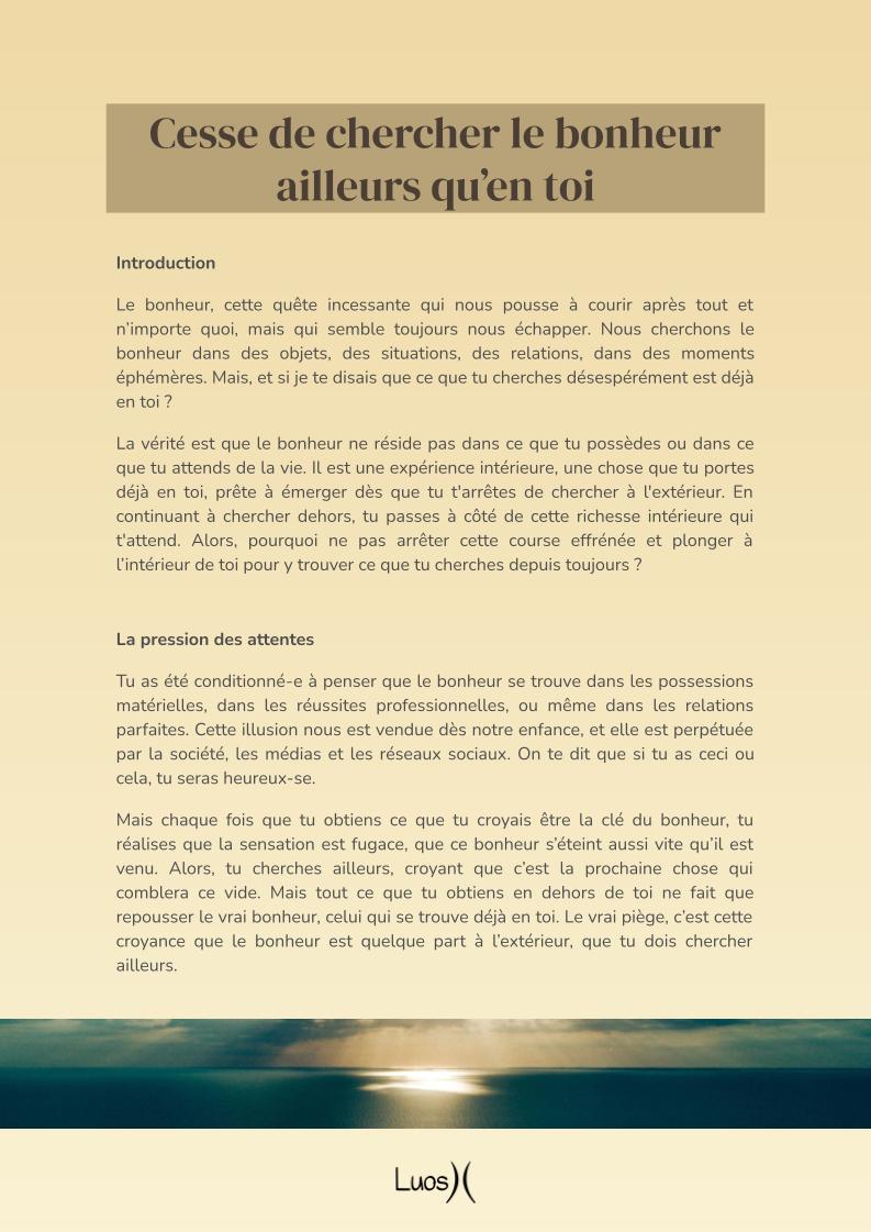 Cesse de chercher le bonheur ailleurs qu’en toi