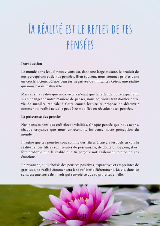 Ta réalité est le reflet de tes pensées